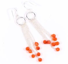 Silver Plated Brass Drop Dangle Earrings with Carnelian Gemstone